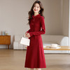 新年红色毛衣裙，秋冬新款国风毛领拼接内搭打底连衣裙CC-J-382 商品缩略图0