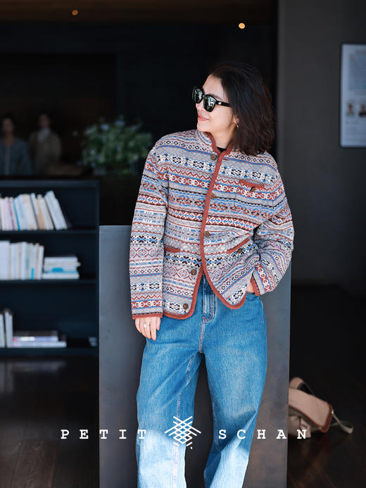 PETIT SCHAN小闪 CLO#412 Star of Bethlehem 圣诞星 绵羊毛羊驼毛混纺费尔岛提花小立领开衫 商品图4