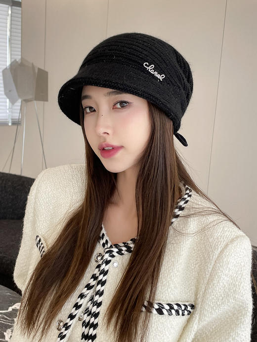 女双层兔毛针织帽 商品图1