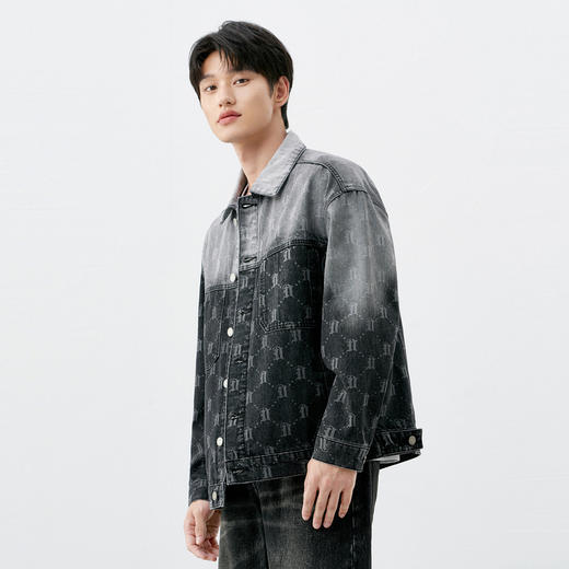 gxgjeans男装满印老花休闲潮流冬季保暖夹棉牛仔夹克外套男 商品图1