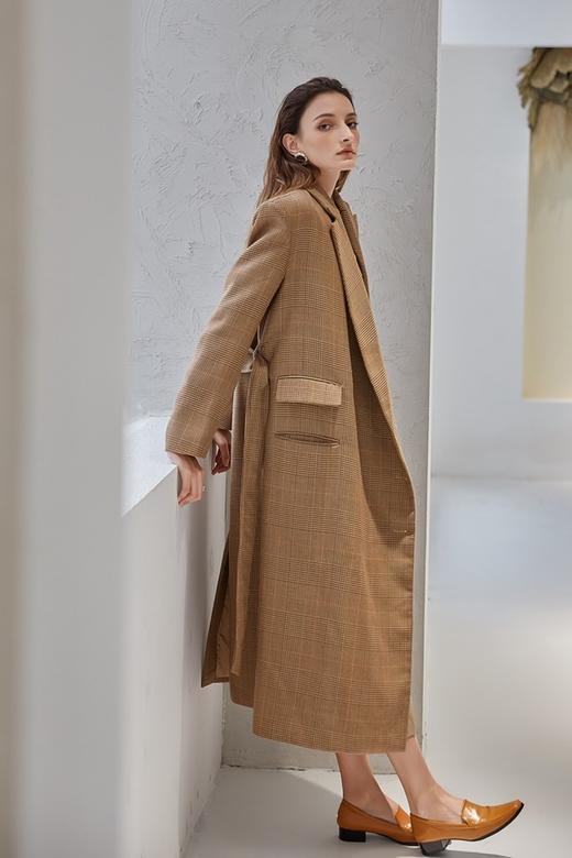 DAMO WANG/王大墨 棕色格纹羊毛西装长外套 13993 商品图0