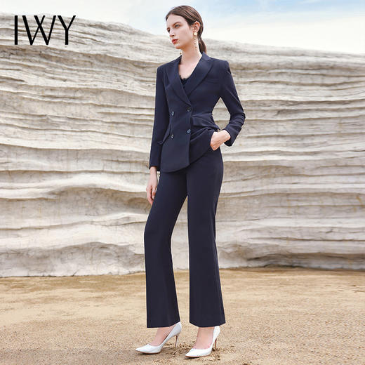 IWY/高端藏青色阔腿裤西装套装女商务面试经理职业装工作服C13309+P33309 商品图0