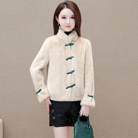 冬款短款时尚保暖仿貂绒外套立领长袖中式盘扣洋气毛绒上衣QYM-OMS-ZXB3360-L