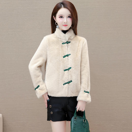 冬款短款时尚保暖仿貂绒外套立领长袖中式盘扣洋气毛绒上衣QYM-OMS-ZXB3360-L 商品图0