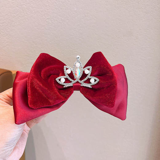 【龙年国风头饰】儿童红色蝴蝶结过年发夹2023新款公主宝石皇冠发卡小女孩过年头饰 商品图8