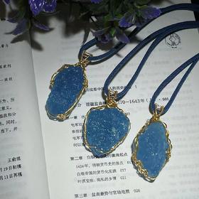 巴西海蓝宝水晶原石吊坠项链