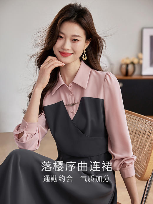 【专属特价】熙世界假两件法式衬衫裙女2025早秋款新中式盘扣POLO领连衣裙 商品图1