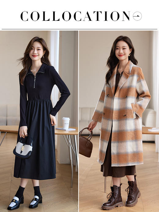 【年终特卖】熙世界赫本小香风针织拼接连衣裙女设计感收腰气质小黑裙2025秋新款 商品图4