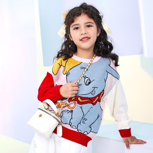 【商场同款】秋冬新款女童小飞象针织套头毛衣时尚撞色线衫百搭上衣221DS0468 商品图3