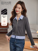 【年终特卖】熙世界设计感假两件polo领衬衫女2025秋款拉链针织拼接别致衬衣 商品缩略图0