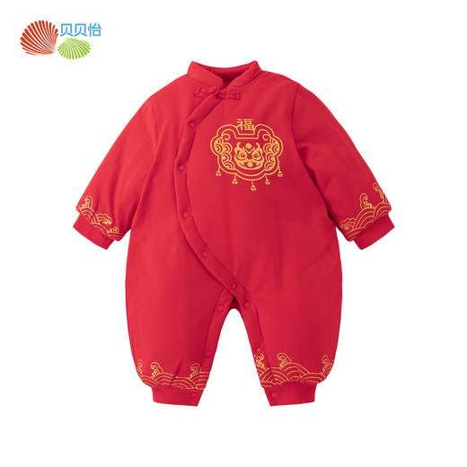 贝贝怡夹棉连体衣加厚秋冬款新年满月防寒保暖时尚红色爬行服哈衣214L502 商品图3