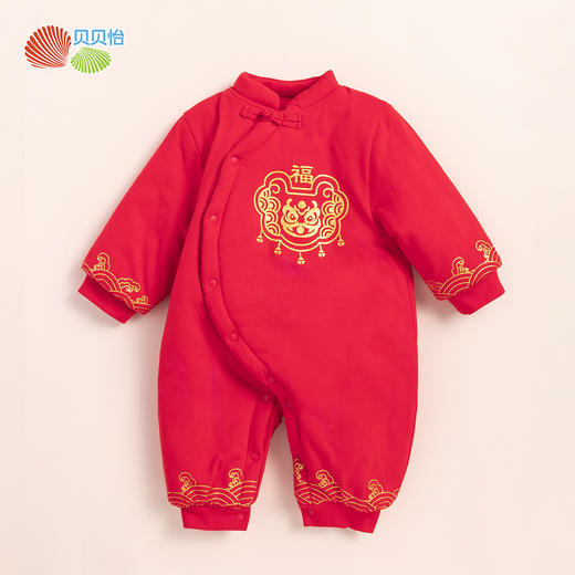 贝贝怡夹棉连体衣加厚秋冬款新年满月防寒保暖时尚红色爬行服哈衣214L502 商品图8