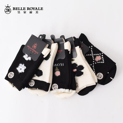 【数量拍5】羊绒袜子男中筒冬季秋冬款水貂毛花朵女款羊毛秋冬中筒袜WZM3404/3375 商品图3