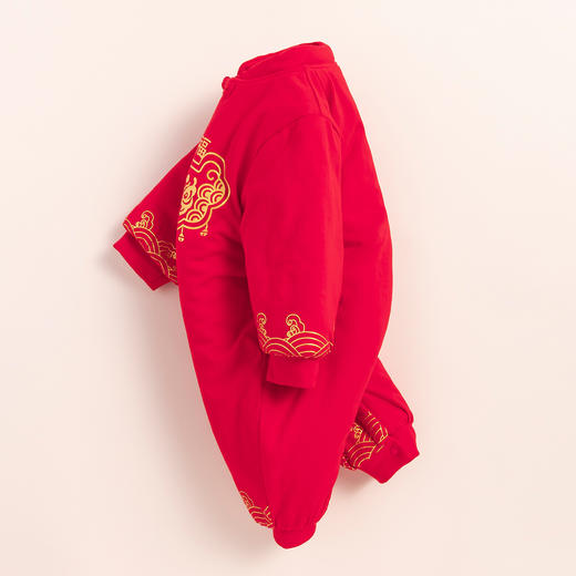 贝贝怡夹棉连体衣加厚秋冬款新年满月防寒保暖时尚红色爬行服哈衣214L502 商品图1