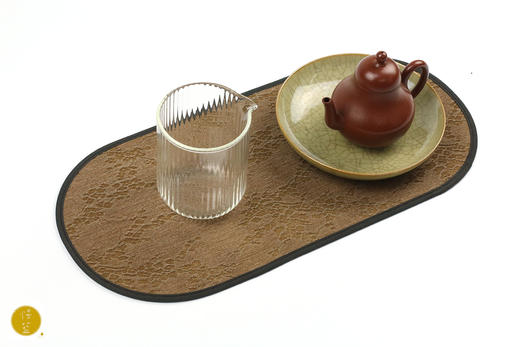 慢蓝 胶囊形包边香云纱茶席 34*16cm 商品图3