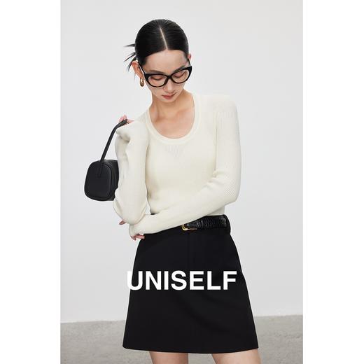 全羊毛水滴领打底上衣女2023冬季新款修身百搭长袖针织衫 商品图0