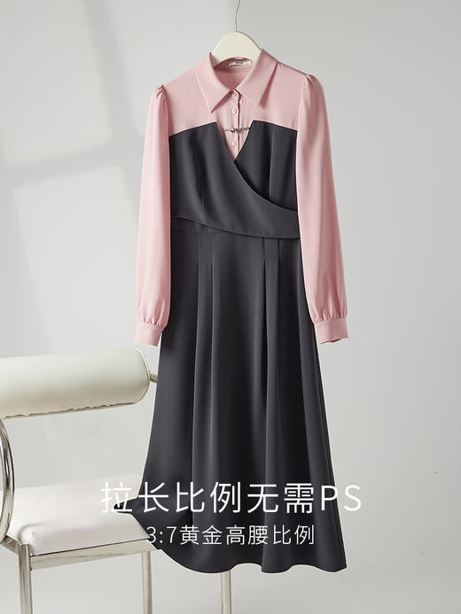 【专属特价】熙世界假两件法式衬衫裙女2025早秋款新中式盘扣POLO领连衣裙 商品图2
