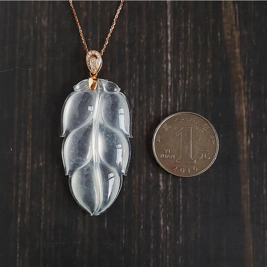 【天然正品】16.76克 AU750玫瑰金镶钻 天然高冰种 白色叶子金枝玉叶 翡翠吊坠 证书031016KC02 商品图1