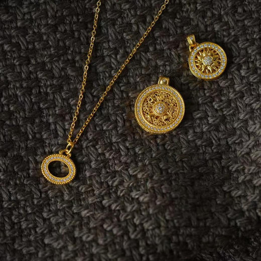 古法黄金点钻系列  三款日常佩戴的足金镶钻吊坠锁骨链项链 商品图0