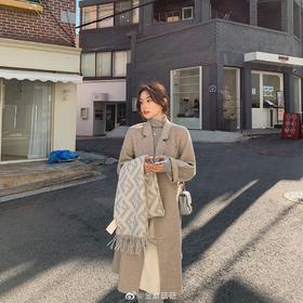 金蘑菇菇【黑标系列 羊绒大衣】【利休茶灰】经典中长款双面呢气质大衣