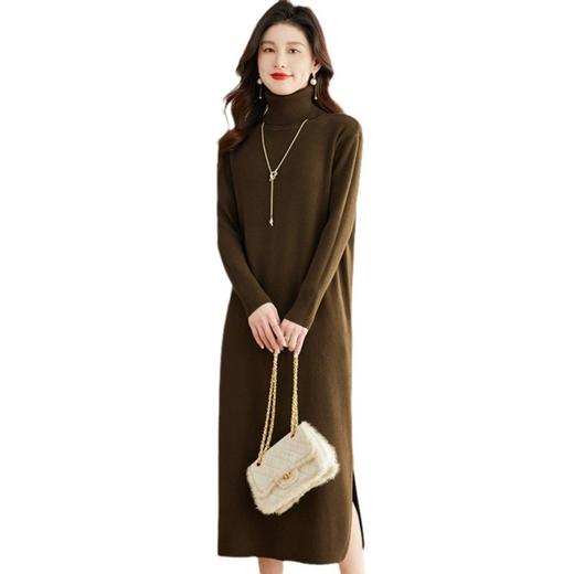 秋冬季新款内搭连衣裙，开叉加长款过膝长袖高领加厚针织裙CC-J-455 商品图4