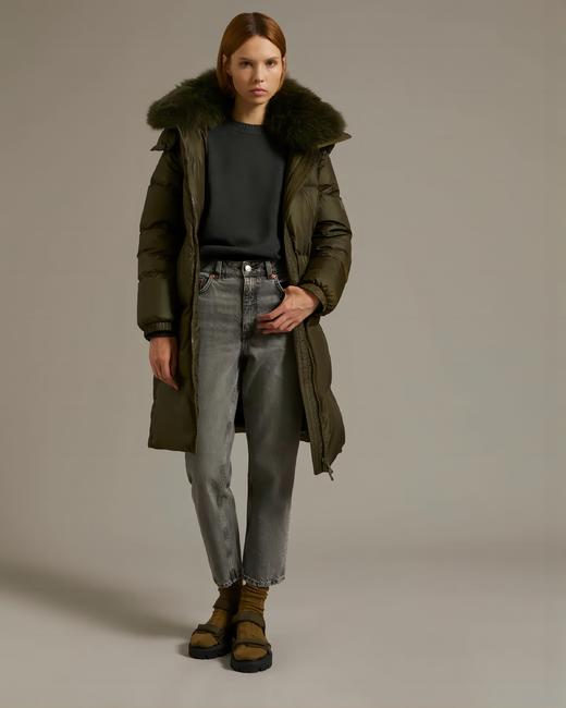 Yves Salomon - Down Coat Technical Fabric/Lg Hair Lamb - Hunter Green - 女装 - 羽绒大衣 - 墨绿 商品图3
