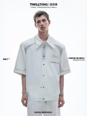 TIWILLTANG 启世录“瀚翊”拼接压线口袋衬衫夏季高级短袖衬衣潮