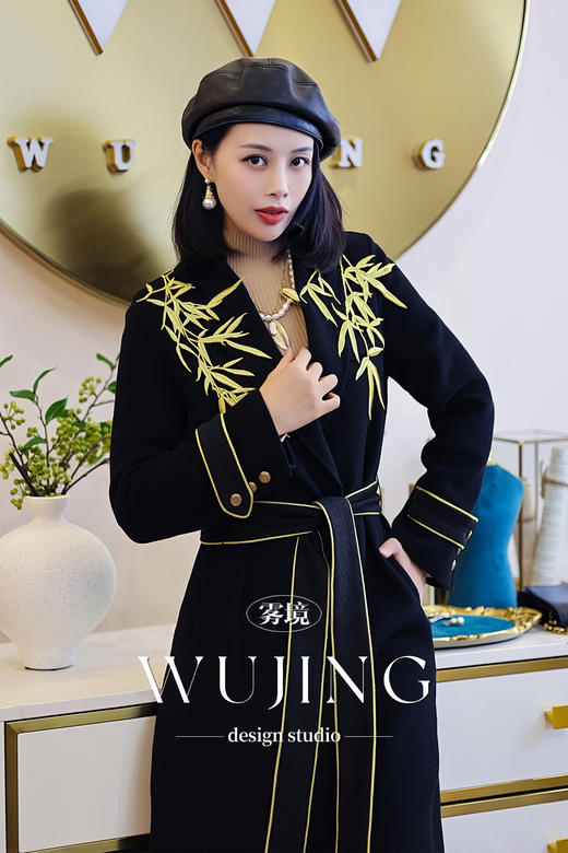 【雾境定制】限量款黑金锦竹霸气女王羊绒大衣 3203093 商品图0