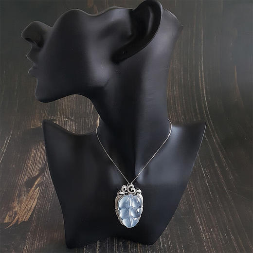 【天然正品】AU750白金 豪镶钻石 镶收藏级天然高冰种叶子 翡翠吊坠项链0114KC04 商品图2