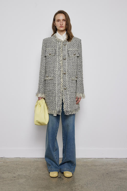 粗花呢圆领长款外套 商品图1