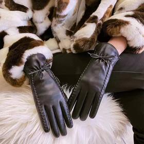 【经典小羊皮手套现货】秋冬蝴蝶结小羊皮手套女士冬季保暖加绒加厚开车触屏防风