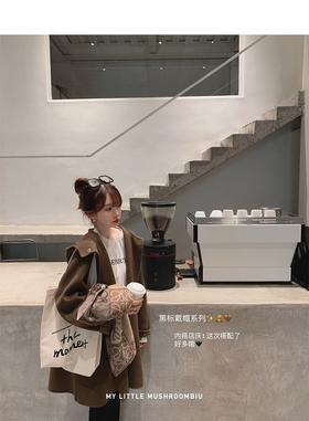 金蘑菇菇【黑标戴帽羊绒】咸菜绿 短款  戴帽休闲风双面呢大衣