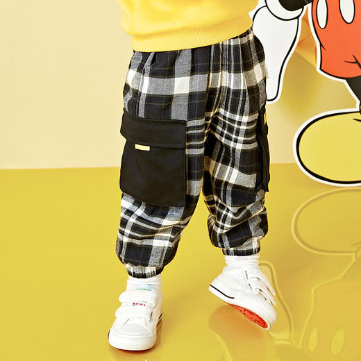 【商场同款】迪士尼宝宝冬季男童黑白格加绒长裤214DK0199 商品图3
