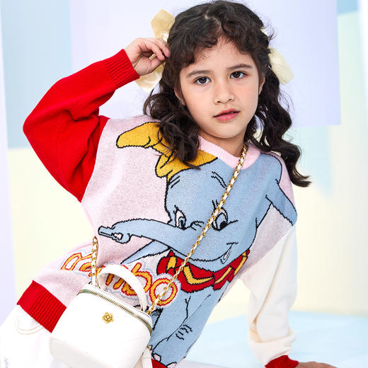 【商场同款】秋冬新款女童小飞象针织套头毛衣时尚撞色线衫百搭上衣221DS0468 商品图1