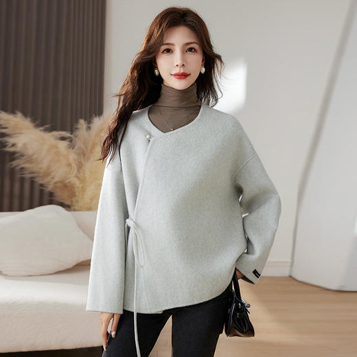 时尚新中式，纯手工缝制双面羊毛呢子大衣外套HR-HLGUO2393 商品图6