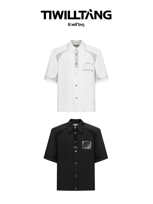 TIWILLTANG 启世录“瀚翊”拼接压线口袋衬衫夏季高级短袖衬衣潮 商品图4
