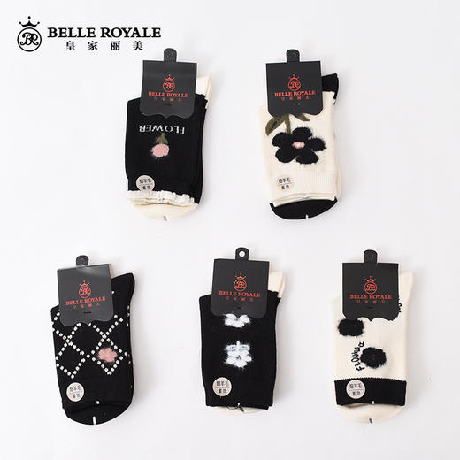 【数量拍5】羊绒袜子男中筒冬季秋冬款水貂毛花朵女款羊毛秋冬中筒袜WZM3404/3375 商品图5