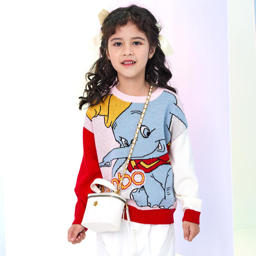 【商场同款】秋冬新款女童小飞象针织套头毛衣时尚撞色线衫百搭上衣221DS0468 商品图2
