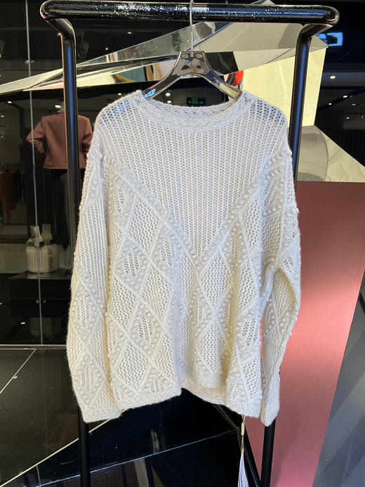 女士镂空羊绒圆领衫 商品图1