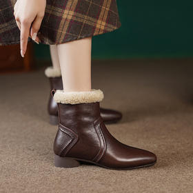 【预售5天发货】加绒加厚马丁短，粗跟牛皮羊毛短靴保暖低跟MCC-C9531