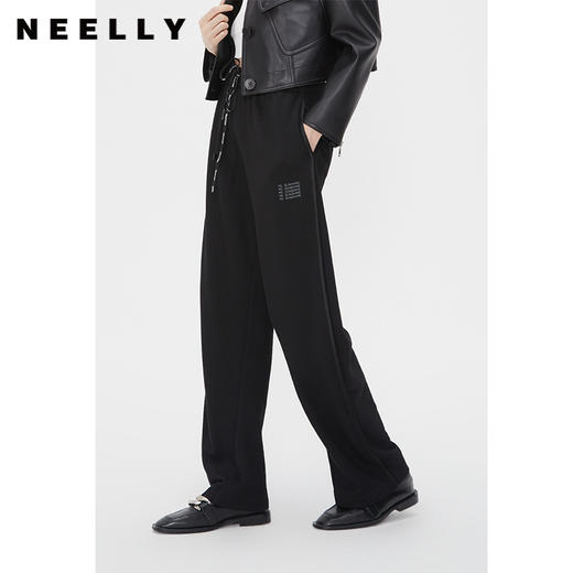 NEELLY纳俪商场同款春系带休闲裤运动阔腿裤女高腰显瘦宽松拖地裤N24012H01052 商品图0