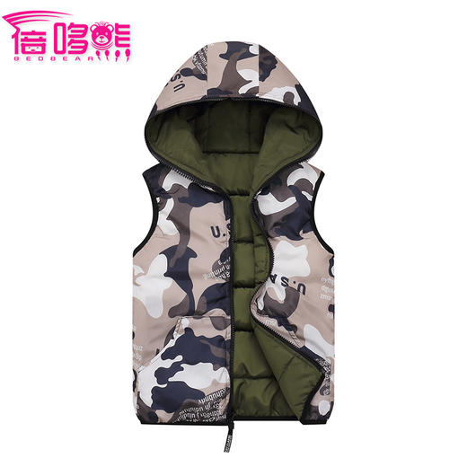 【双面可穿 柔软舒适】秋冬时尚新款加厚保暖可双面穿连帽中大童棉马甲 商品图3