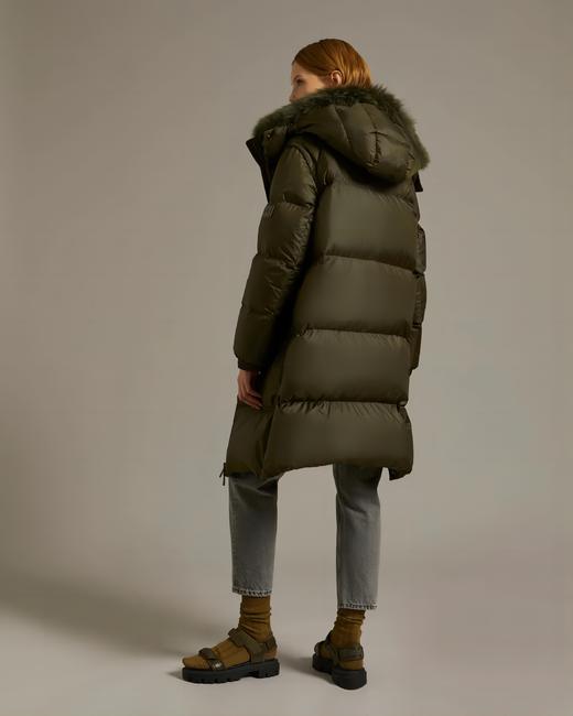 Yves Salomon - Down Coat Technical Fabric/Lg Hair Lamb - Hunter Green - 女装 - 羽绒大衣 - 墨绿 商品图1