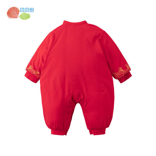 贝贝怡夹棉连体衣加厚秋冬款新年满月防寒保暖时尚红色爬行服哈衣214L502 商品图7