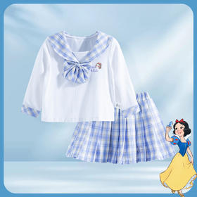【商城同款】迪士尼童装女童T恤套装两件套学院风领带长袖T恤格子格子百褶裙221DT0139