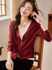 【年终特卖】熙世界设计感撞色叠穿V领假两件复古红针织衫上衣女秋 商品缩略图6