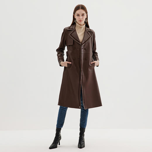 EITIE爱特爱冬季新款复古气质修身显瘦中长款羊皮大衣皮衣7293904 商品图3