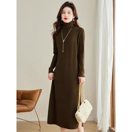 秋冬季新款内搭连衣裙，开叉加长款过膝长袖高领加厚针织裙CC-J-455 商品图2