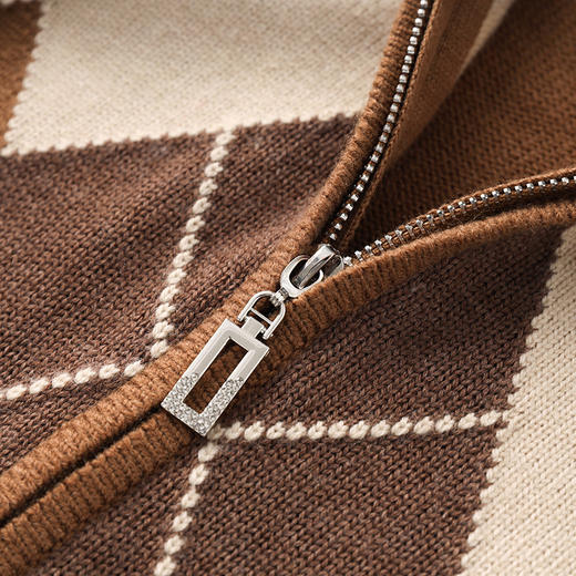 冬季菱格复古立领羊毛针织开衫，毛衣宽松百搭保暖上衣WLZD-2326201 商品图3