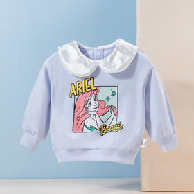 【商场同款】迪士尼童装女童娃娃领套头卫衣春秋款中小童人鱼公主可爱翻领上衣221DS0511